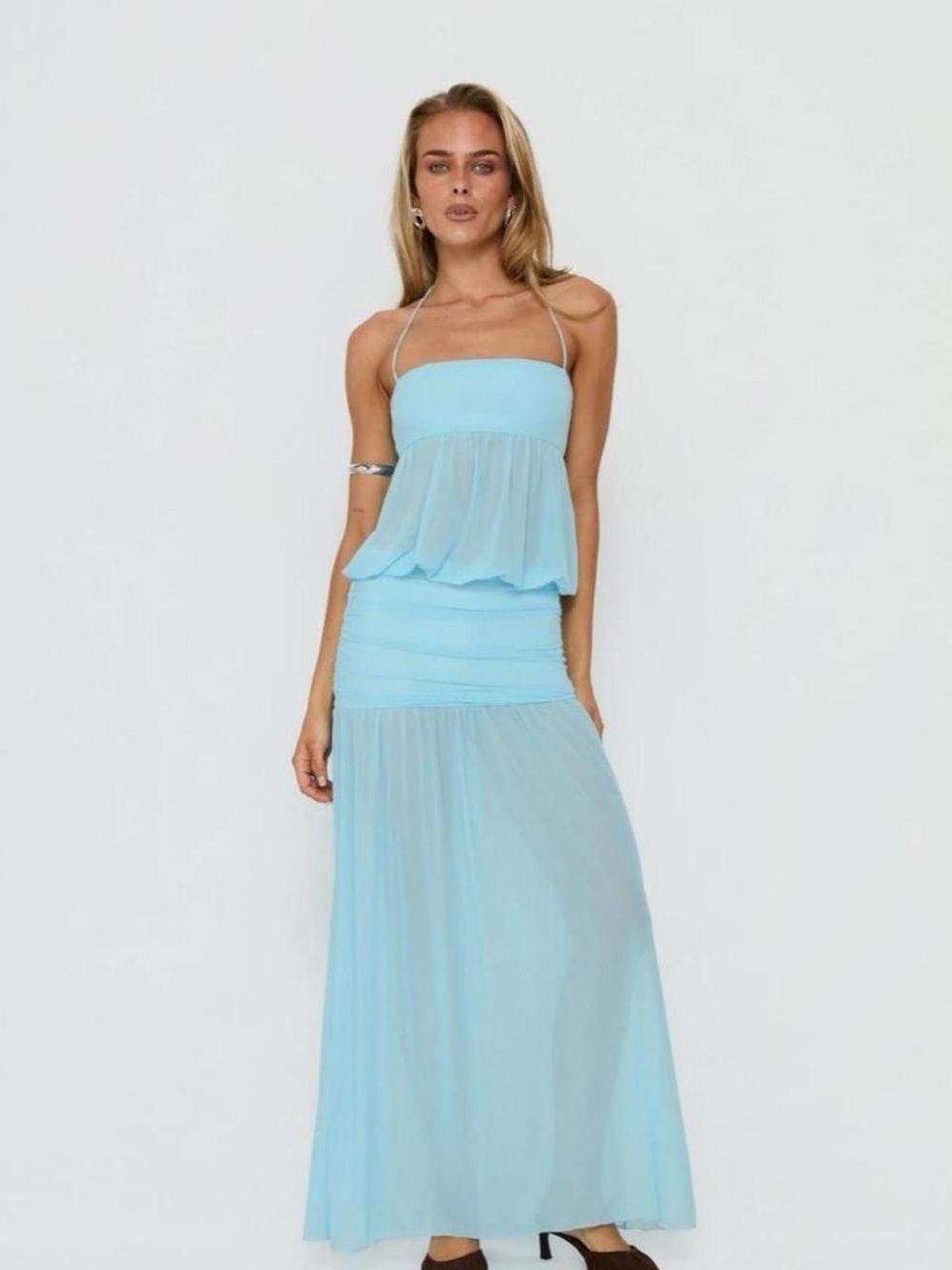 Princess Polly Sky Blue Strapless Layered Maxi Dress